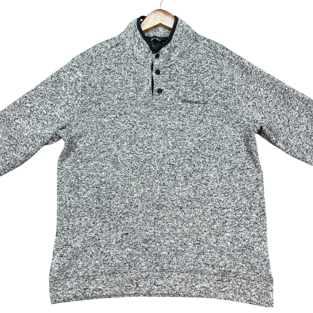 Eddie Bauer Pullover Mens Medium‎ Gray Snap Closure Marled Fleece Radiator EUC